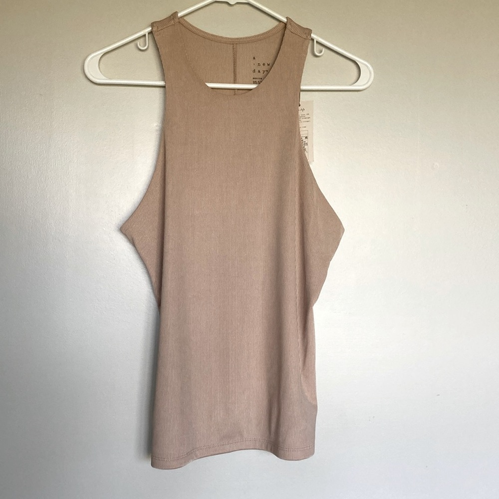 A New Day Ribbed High Neck Tank Champagne Medium
